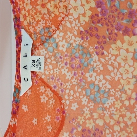 Cabi Womens Tank Top Sz XS Orange Floral Sheer Summer Spring Boho Bohemian Cute - Picture 2 of 7